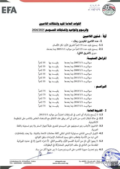 اتحاد كرة القدم يكشف عن لائحة موسم 2025-2026 ويحدد عدد اللاعبين الأجانب. اتحاد كرة القدم يكشف عن لائحة موسم 2025-2026 ويحدد عدد اللاعبين الأجانب.