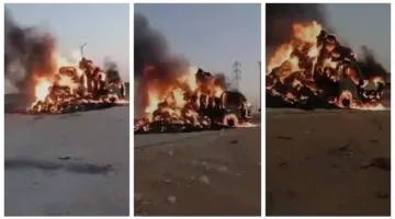 احتراق سيارة مُحمّلة بالدريس على طريق “تنيدة – منفلوط” في الوادي الجديد