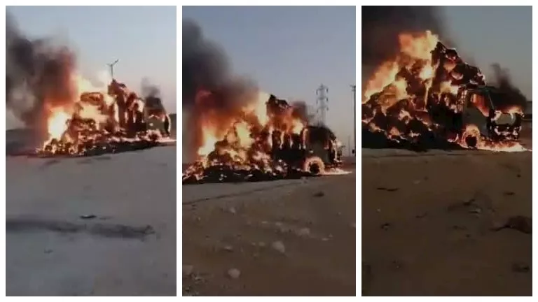 احتراق سيارة مُحمّلة بالدريس على طريق “تنيدة – منفلوط” في الوادي الجديد احتراق سيارة مُحمّلة بالدريس على طريق “تنيدة – منفلوط” في الوادي الجديد