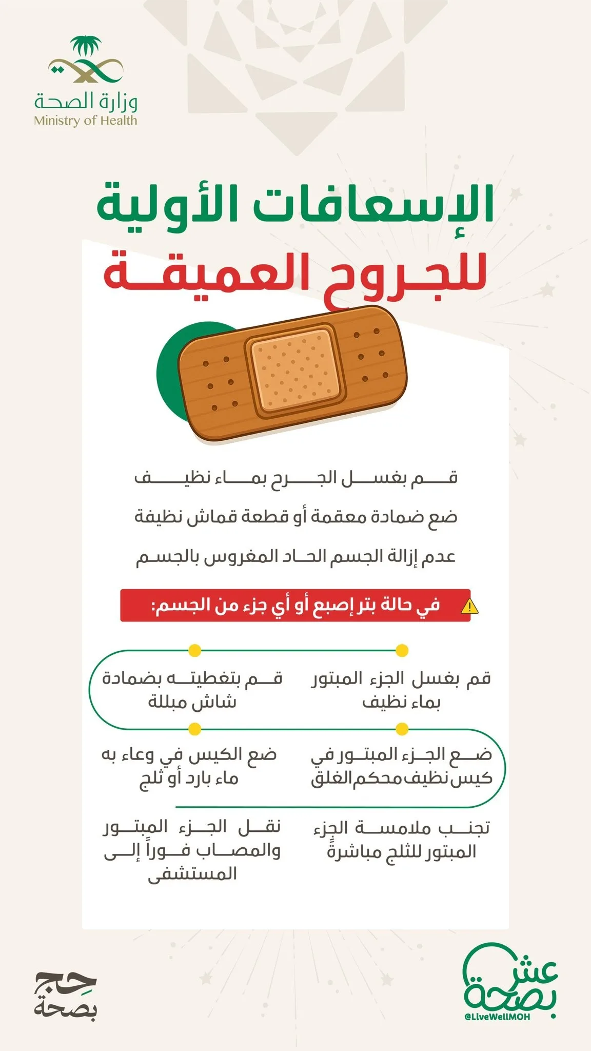 الإسعافات الأولية للجروح العميقة من منصة عش بصحة الإسعافات الأولية للجروح العميقة من منصة عش بصحة
