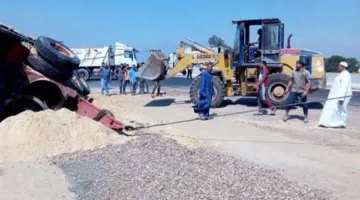 انقلاب شاحنة محملة بالسن على طريق مصر-الإسكندرية الزراعي