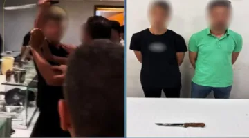 تسليط الضوء على تفاصيل فيديو لعامل في مطعم يهدد الزبائن بسكين داخل المنشأة.