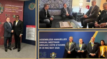حسن عبدالله يجري مباحثات رفيعة المستوى خلال اجتماعات بنك التنمية الإفريقي لتعزيز التعاون مع دول القارة.