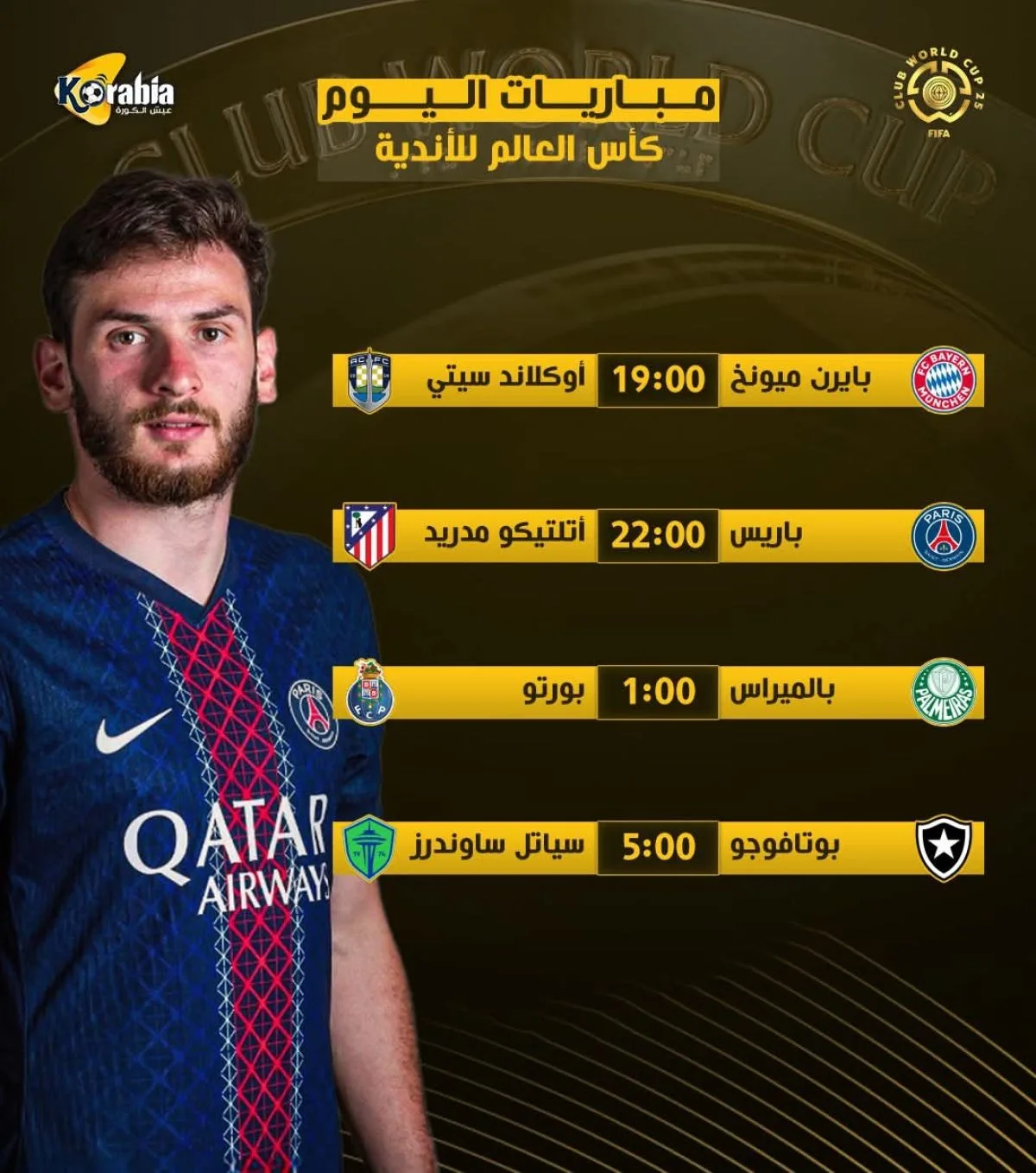مباريات الأحد في كأس العالم للأندية | صدام بين باريس وأتليتكو ومواجهة ميسرة لبايرن مباريات الأحد في كأس العالم للأندية | صدام بين باريس وأتليتكو ومواجهة ميسرة لبايرن