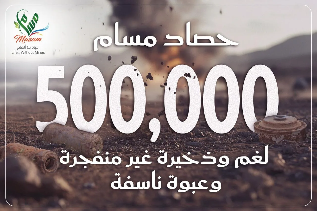 «مسام» يحقق إنجازًا كبيرًا في العمل الإنساني: إزالة 500,000 لغم وعبوة ناسفة وذخيرة غير متفجرة في اليمن «مسام» يحقق إنجازًا كبيرًا في العمل الإنساني: إزالة 500,000 لغم وعبوة ناسفة وذخيرة غير متفجرة في اليمن